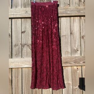 Balera Burgundy Sequin lace pants - sheer leg w/ fitted shorts underneath Sz XL